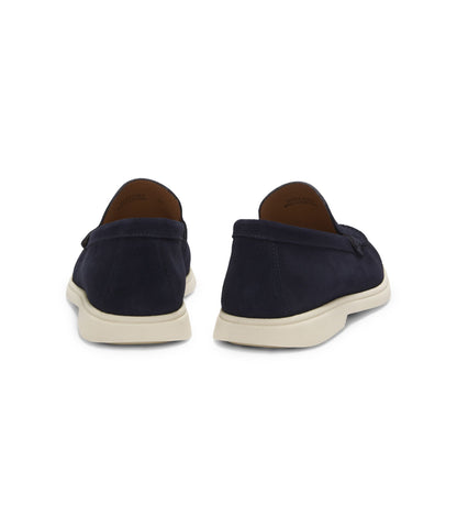 Boss Debossed Logo Loafers In Suede Dark Blue Dark Blue