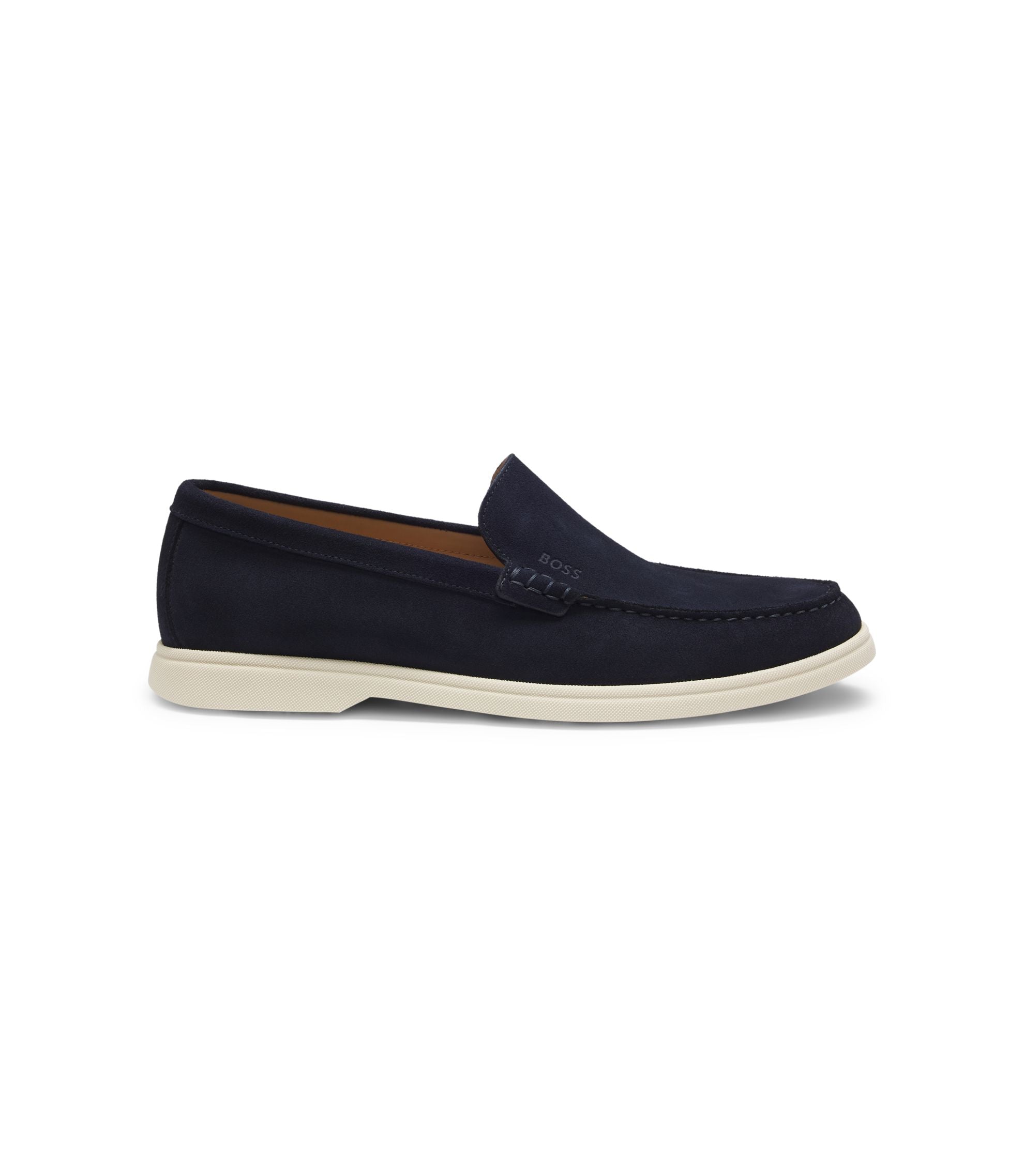 Boss Debossed Logo Loafers In Suede Dark Blue Dark Blue