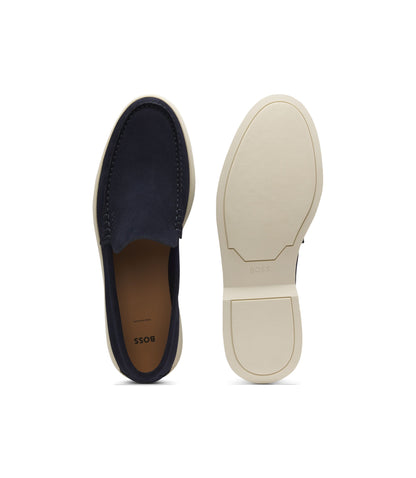 Boss Debossed Logo Loafers In Suede Dark Blue Dark Blue
