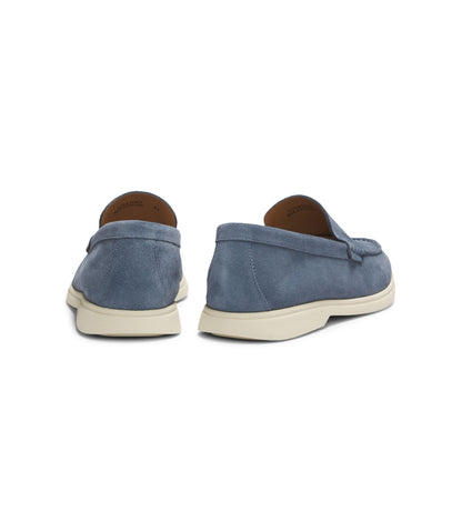 Boss Debossed Logo Loafers In Suede Light Blue Light Blue