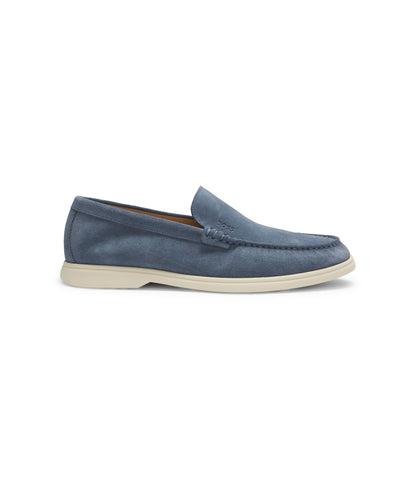 Boss Debossed Logo Loafers In Suede Light Blue Light Blue