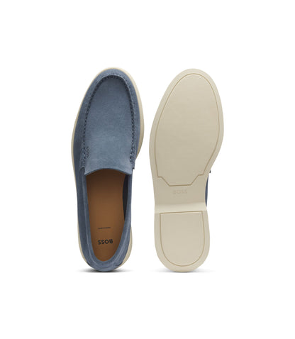 Boss Debossed Logo Loafers In Suede Light Blue Light Blue