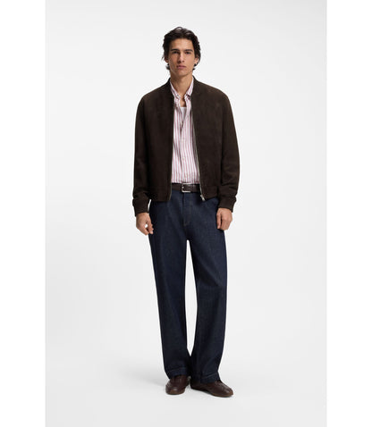 Boss Regular Fit Jacket In Suede Dark Brown