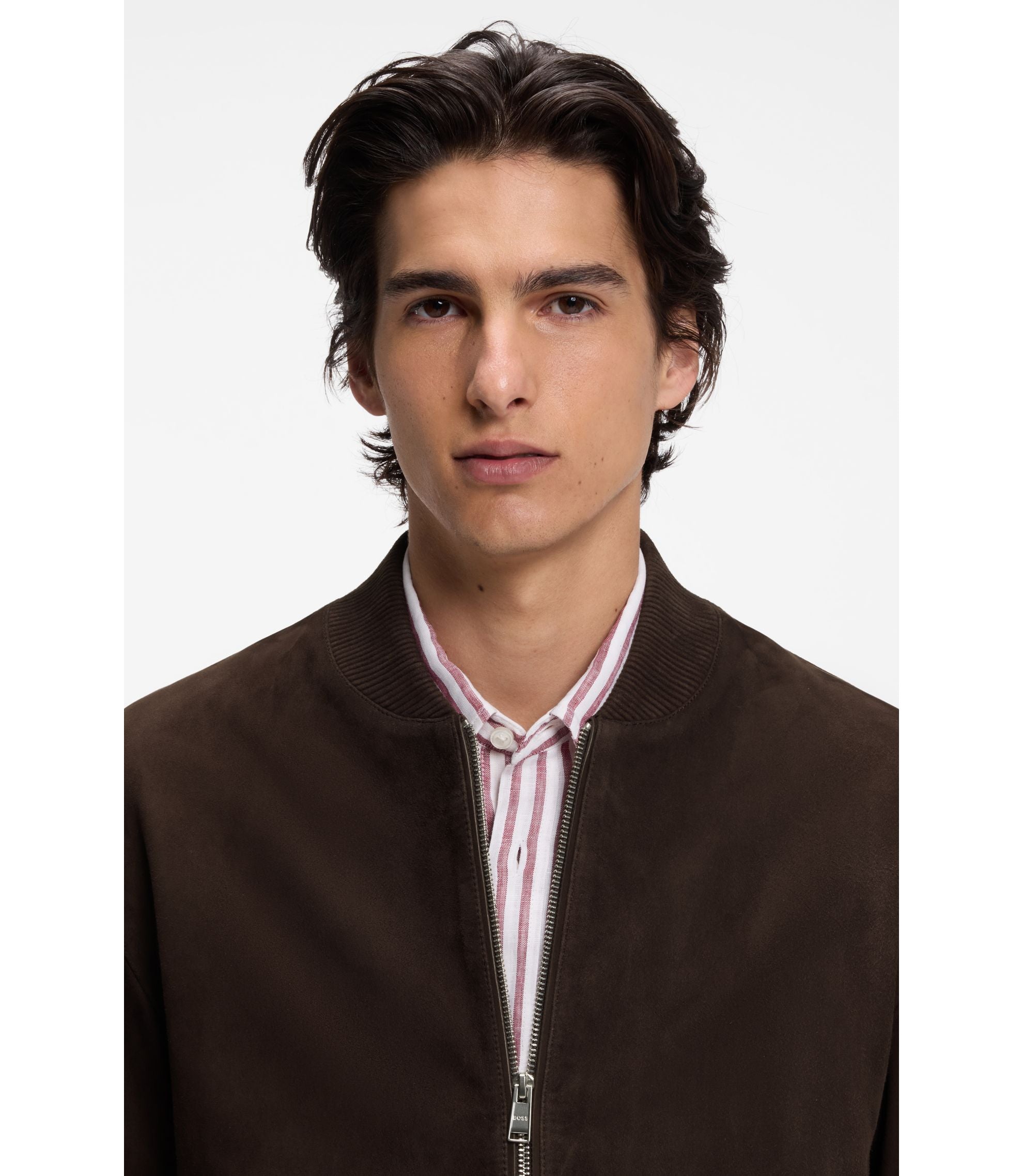 Boss Regular Fit Jacket In Suede Dark Brown