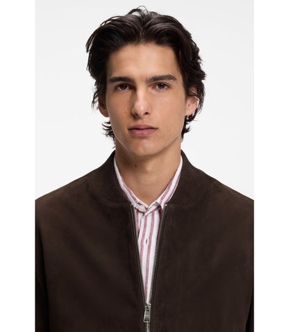 Boss Regular Fit Jacket In Suede Dark Brown