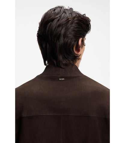Boss Regular Fit Jacket In Suede Dark Brown