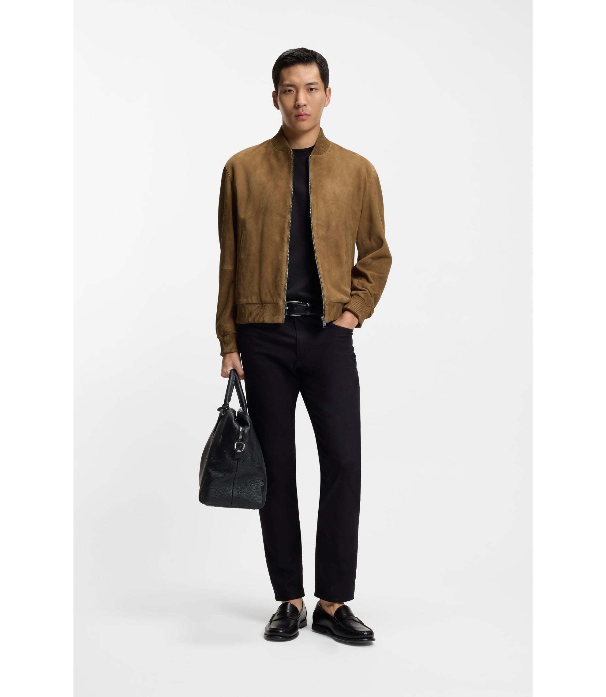 Boss Regular Fit Jacket In Suede Khaki