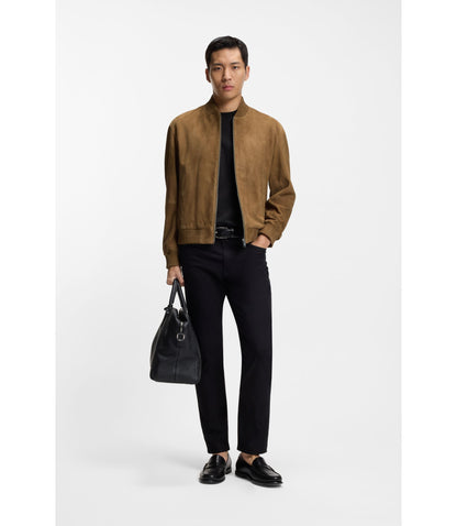 Boss Regular Fit Jacket In Suede Khaki