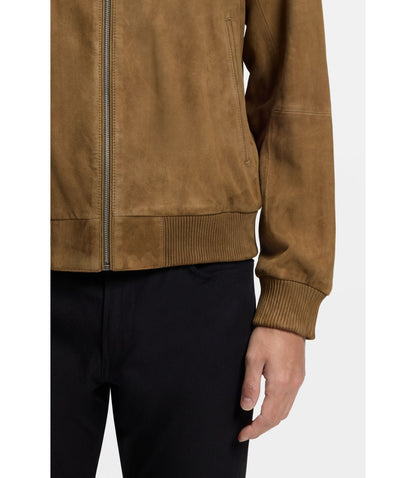 Boss Regular Fit Jacket In Suede Khaki