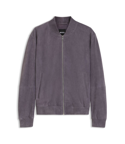 Boss Regular Fit Jacket In Suede Purple