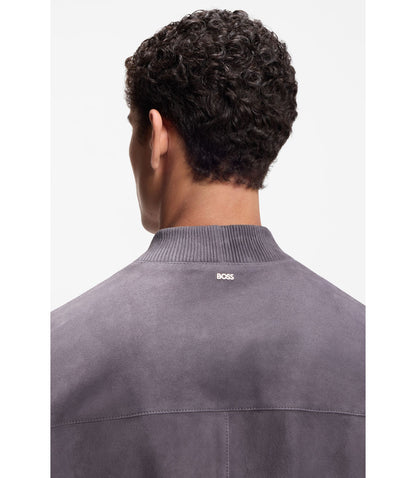 Boss Regular Fit Jacket In Suede Purple