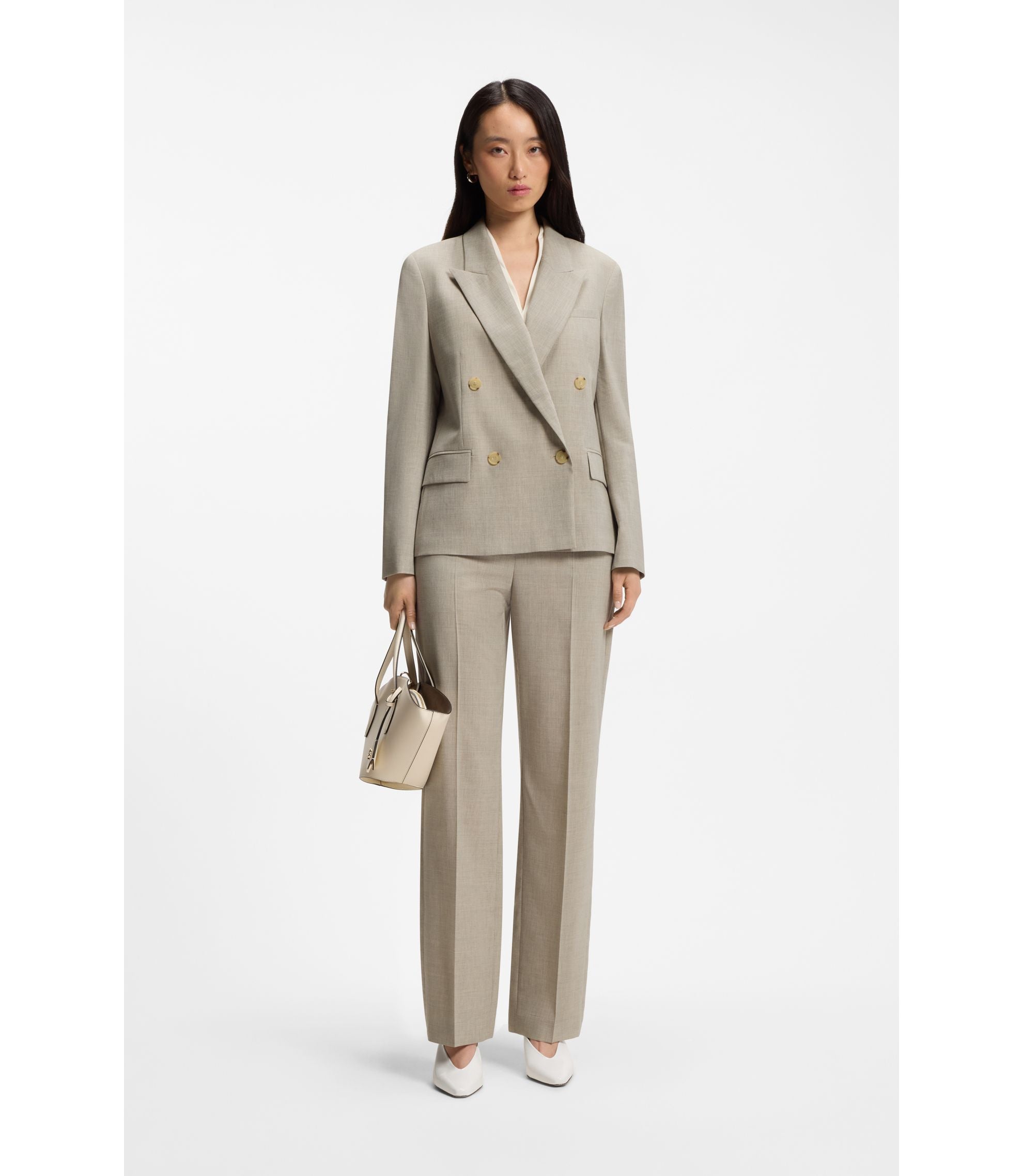 Boss Regular Fit Blazer In Melange Virgin Wool Light Beige Women's