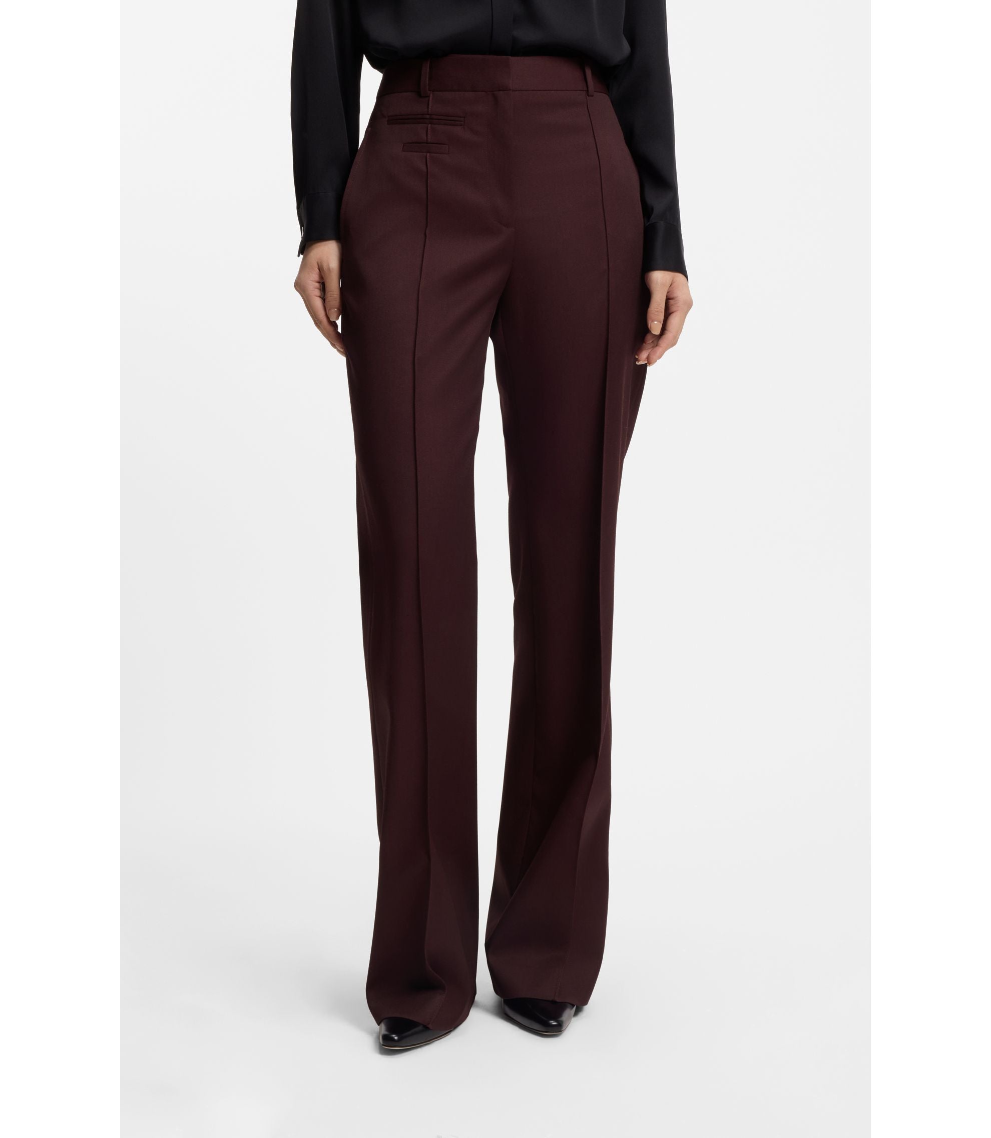 Boss Regular Fit Trousers In Virgin Wool Twill Dark Purple Women's