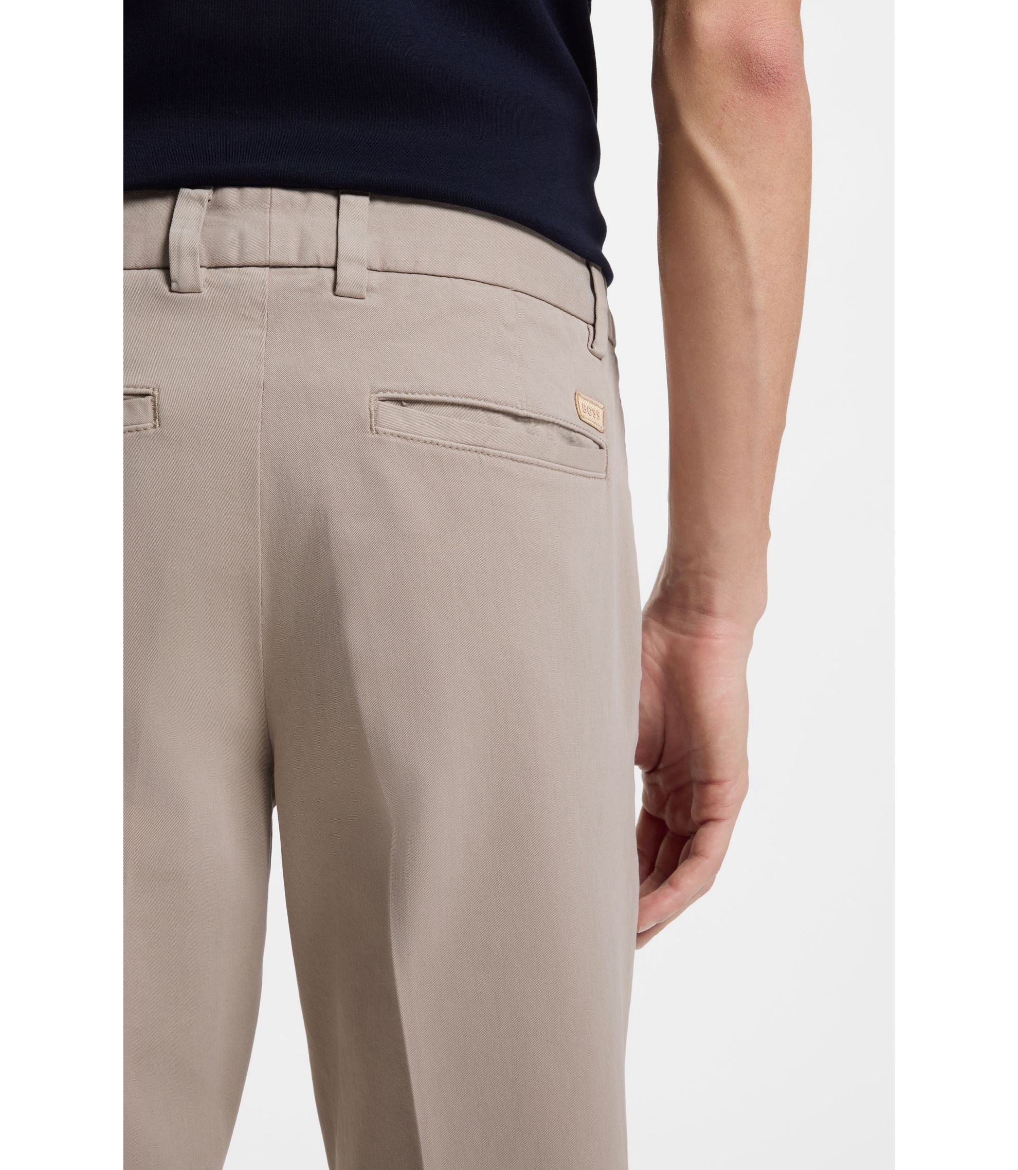 Boss Slim Fit Trousers In Stretch Cotton Gabardine Light Beige