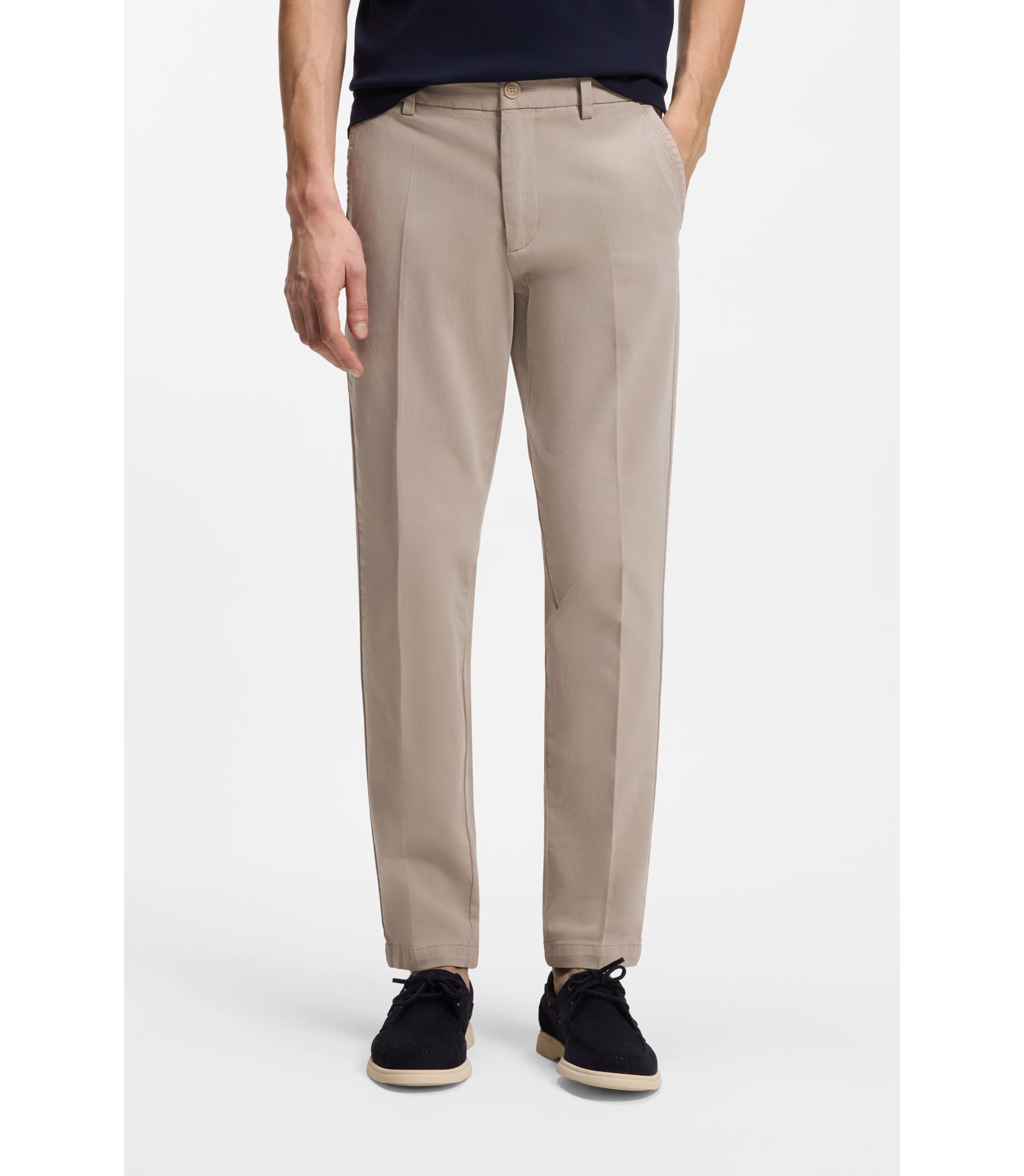 Boss Slim Fit Trousers In Stretch Cotton Gabardine Light Beige