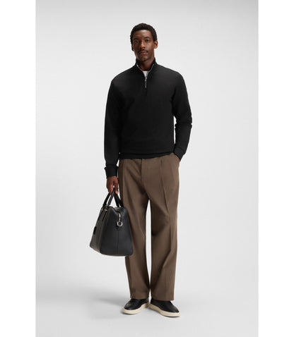 Boss Zip Neck Sweatshirt In A Cotton Blend Black