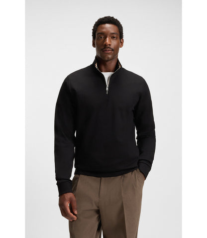 Boss Zip Neck Sweatshirt In A Cotton Blend Black
