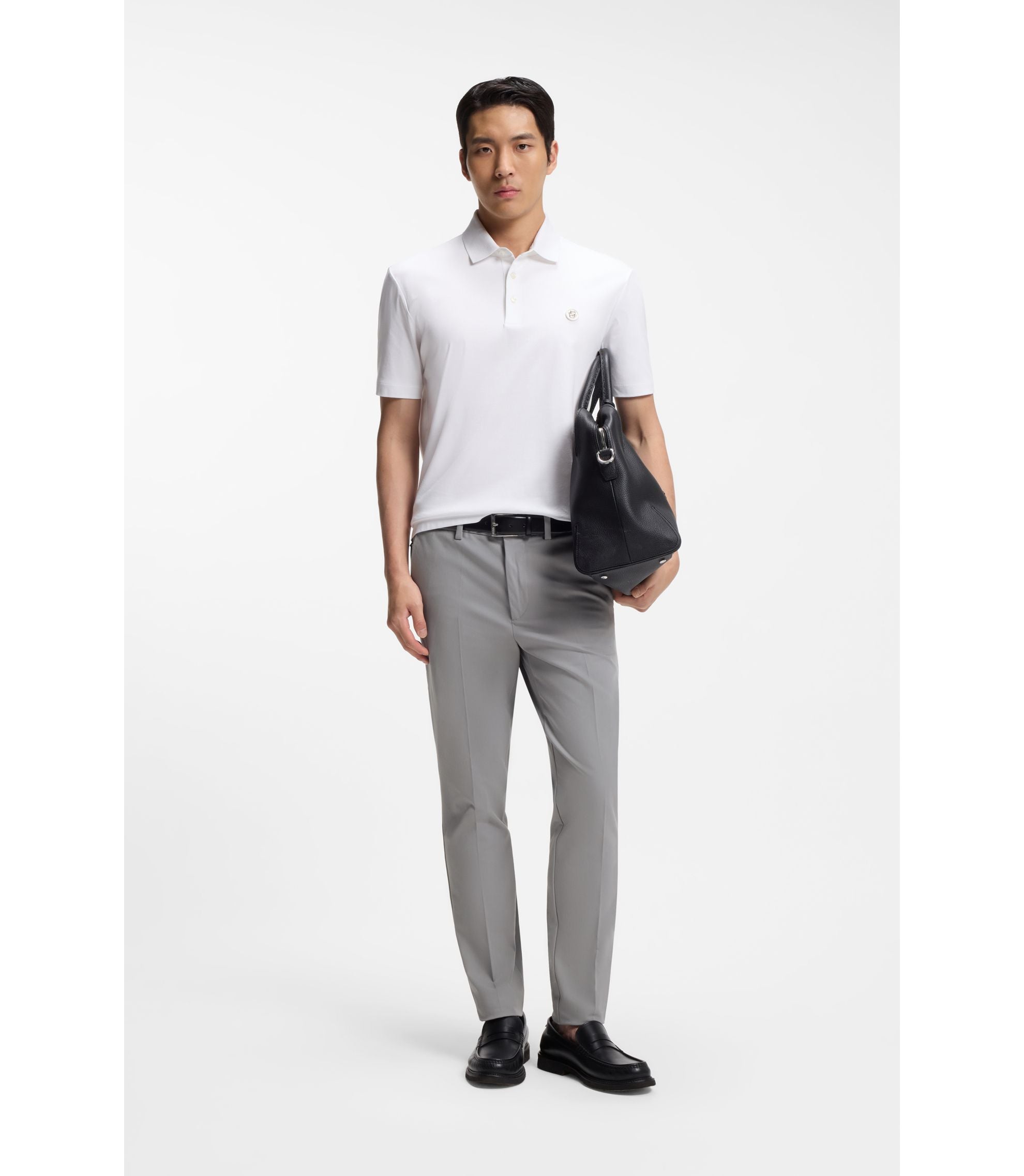 Boss Slim Fit Pants In A Stretch Cotton Blend Silver