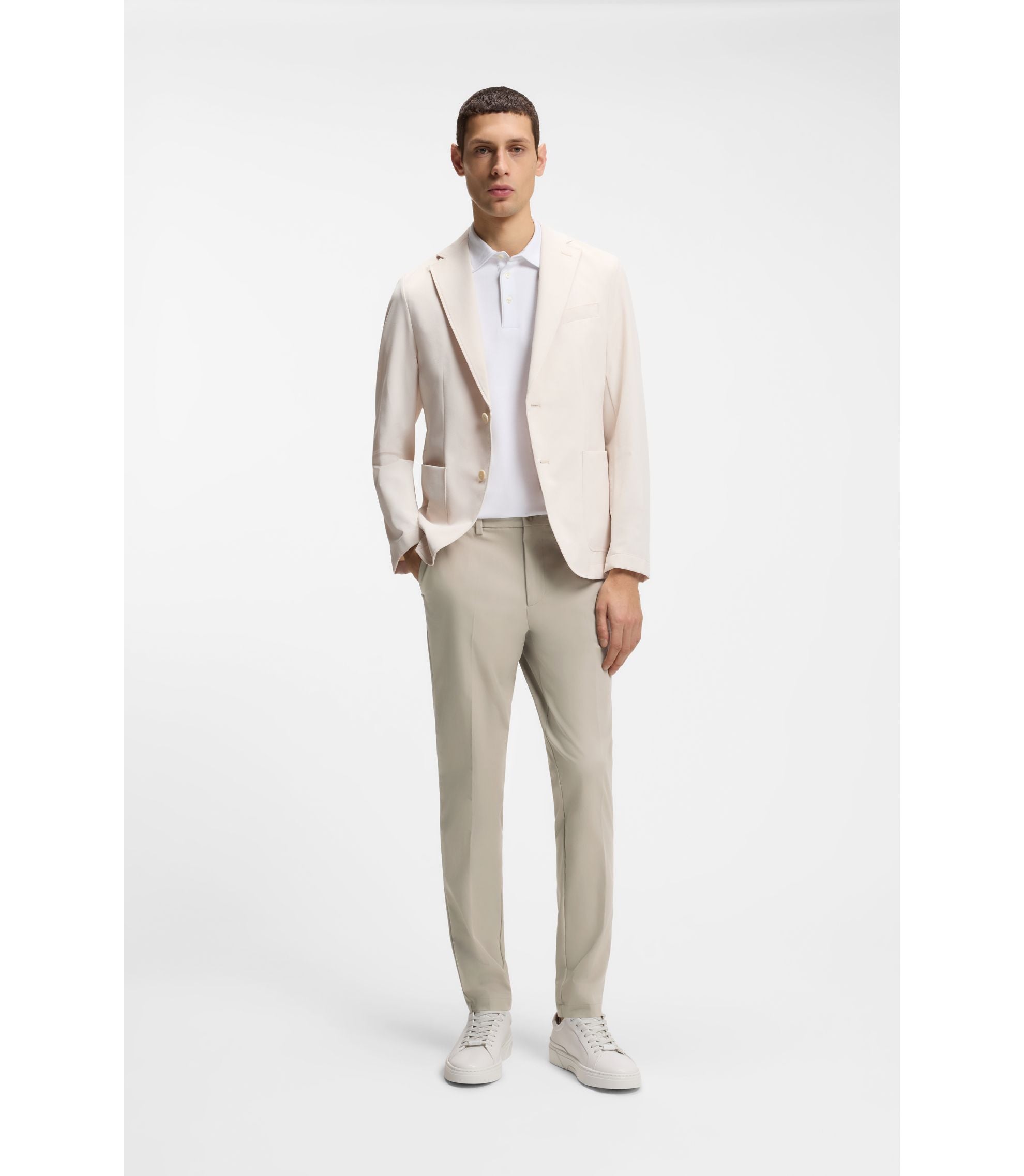 Boss Slim Fit Pants In A Stretch Cotton Blend Light Beige