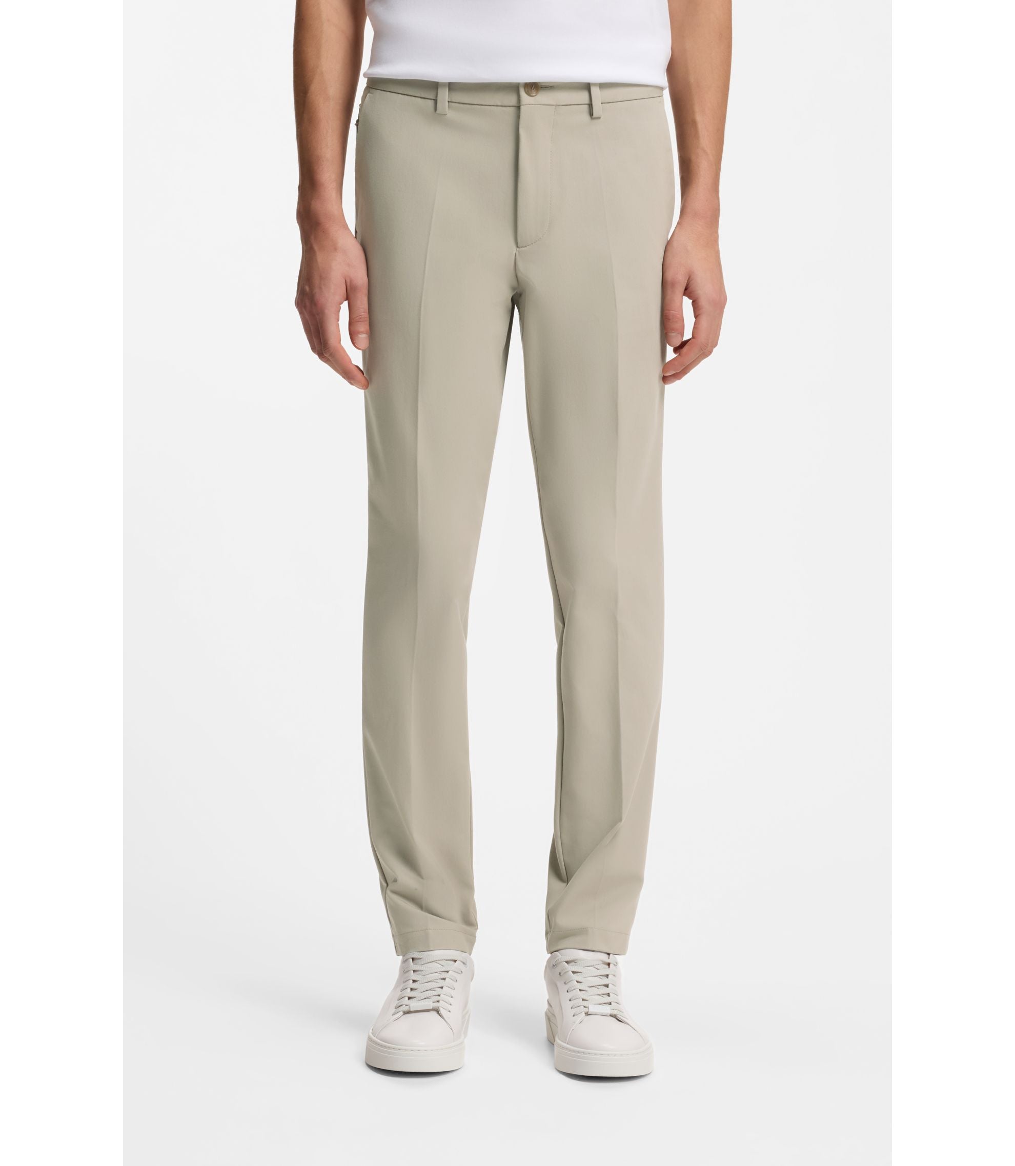 Boss Slim Fit Pants In A Stretch Cotton Blend Light Beige