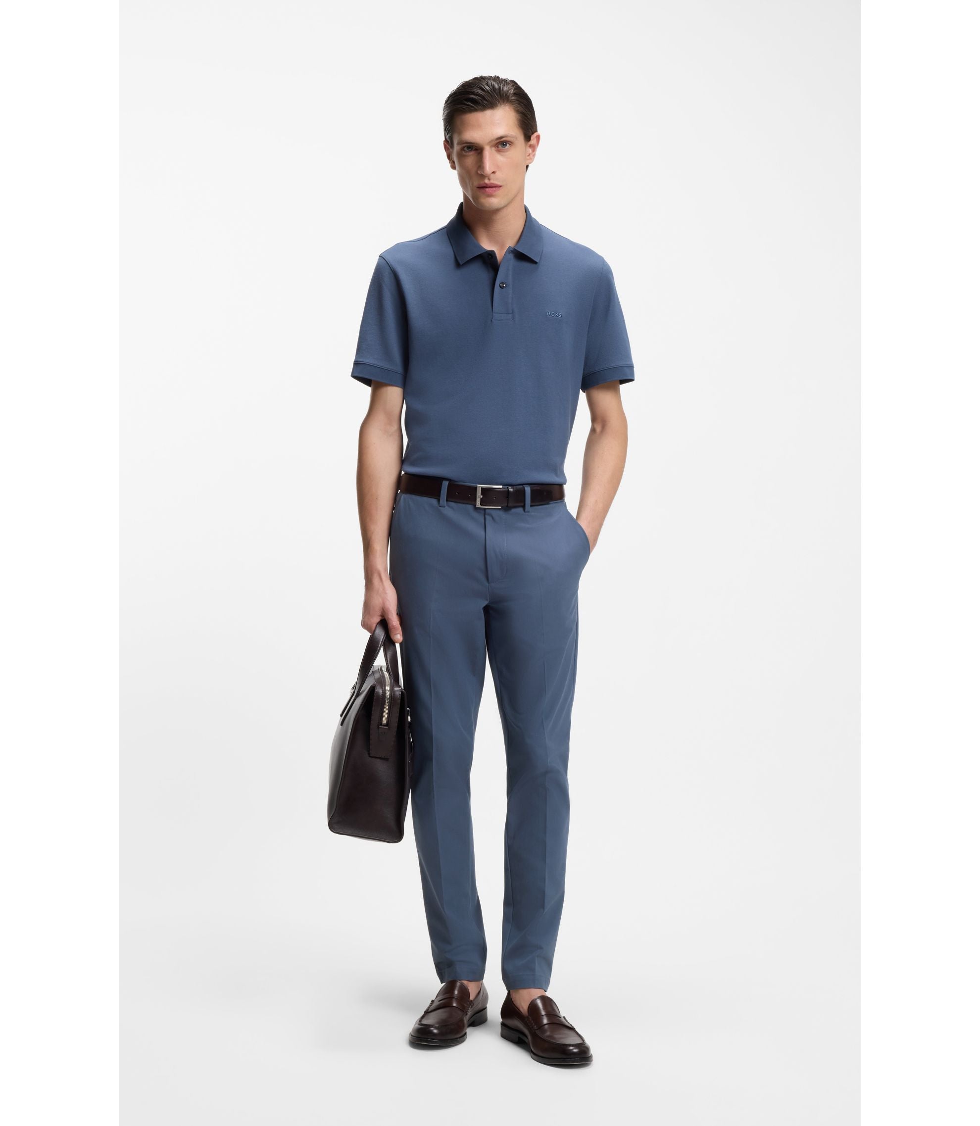 Boss Slim Fit Pants In A Stretch Cotton Blend Light Blue