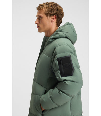 Boss Down Filled Long Jacket With Water Repellent Finish Light Green