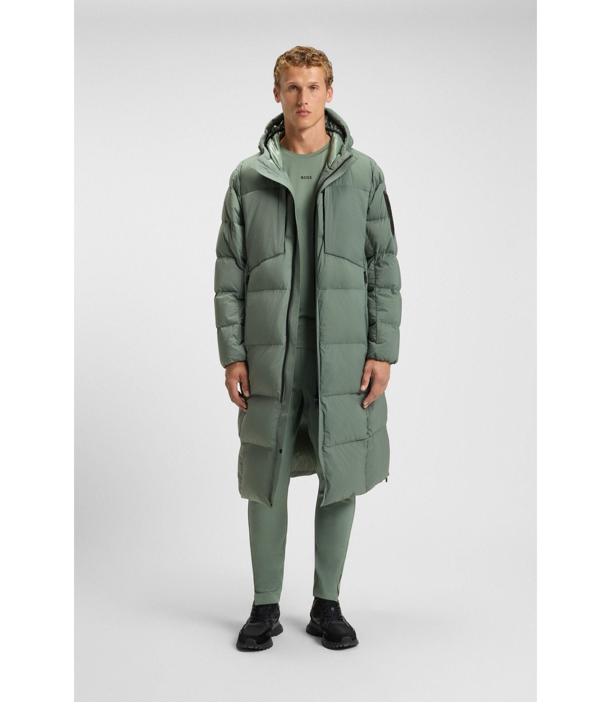 Boss Down Filled Long Jacket With Water Repellent Finish Light Green