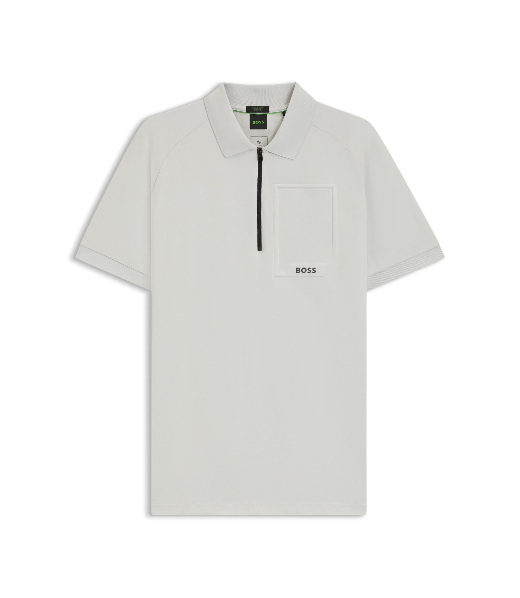 Boss Zip Neck Polo Shirt In Moisture Wicking Fabric Light Grey