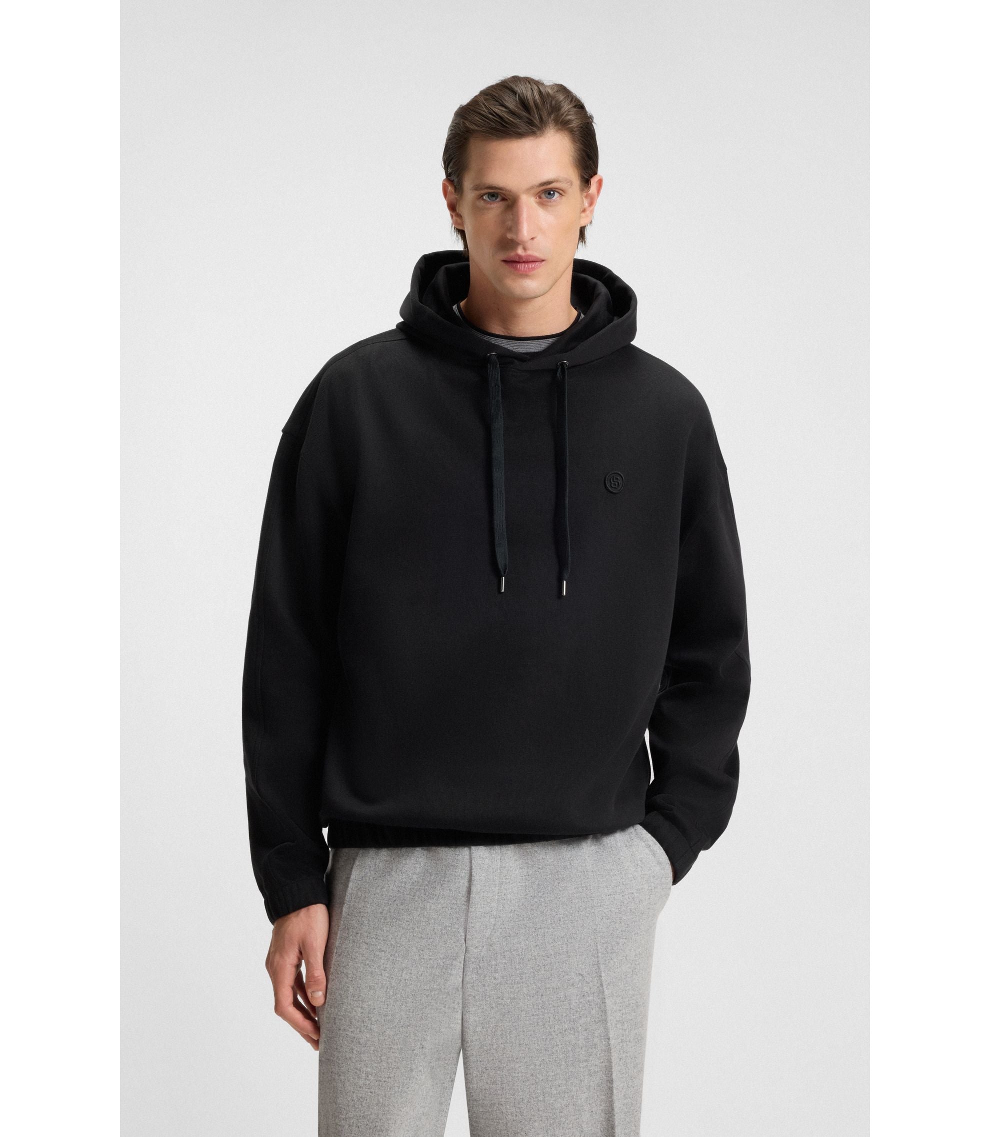 Boss Mercerised Cotton Hoodie In A Relaxed Fit Black