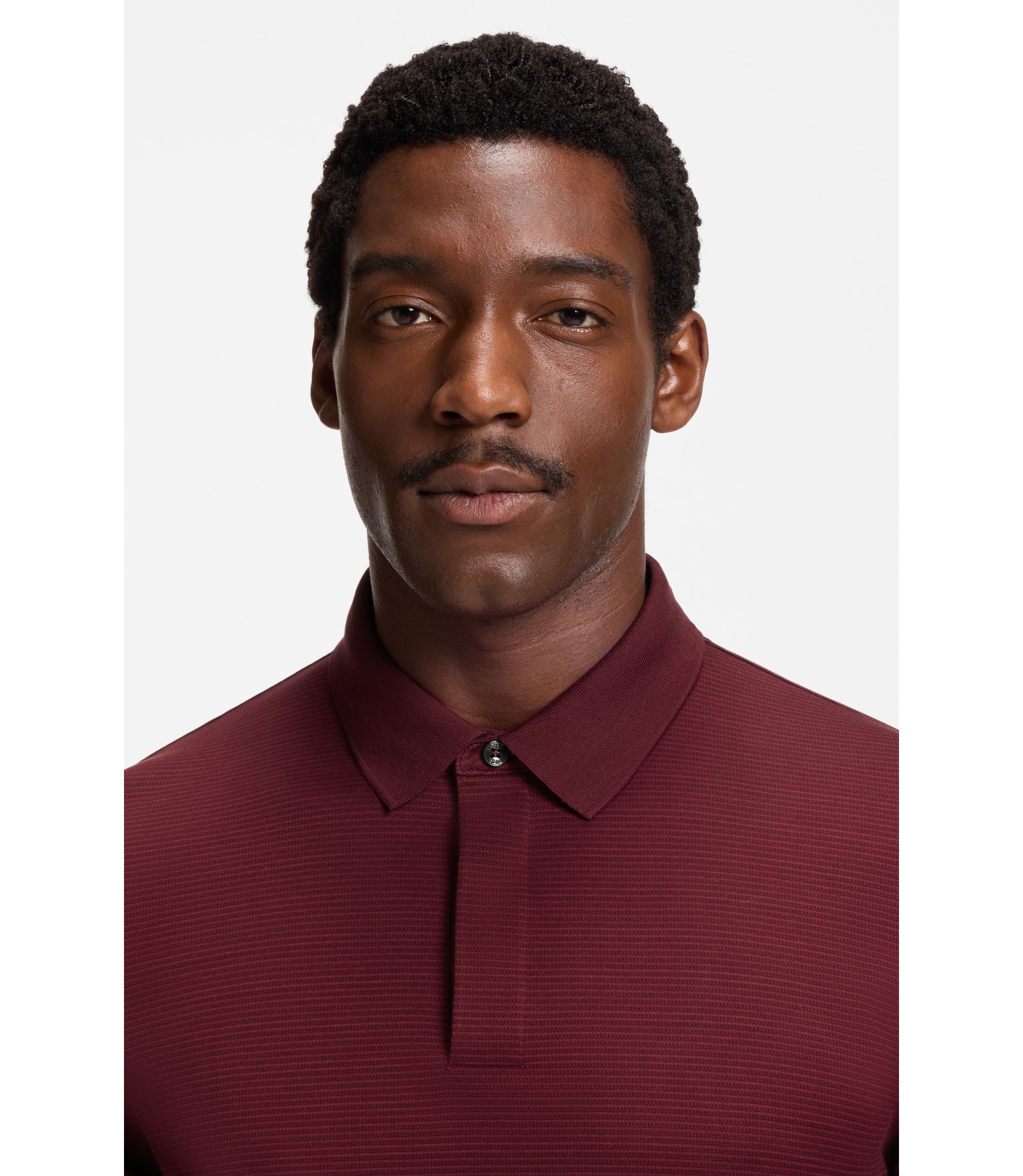 Boss Mercerised Cotton Polo Shirt With Plain Collar Dark Red