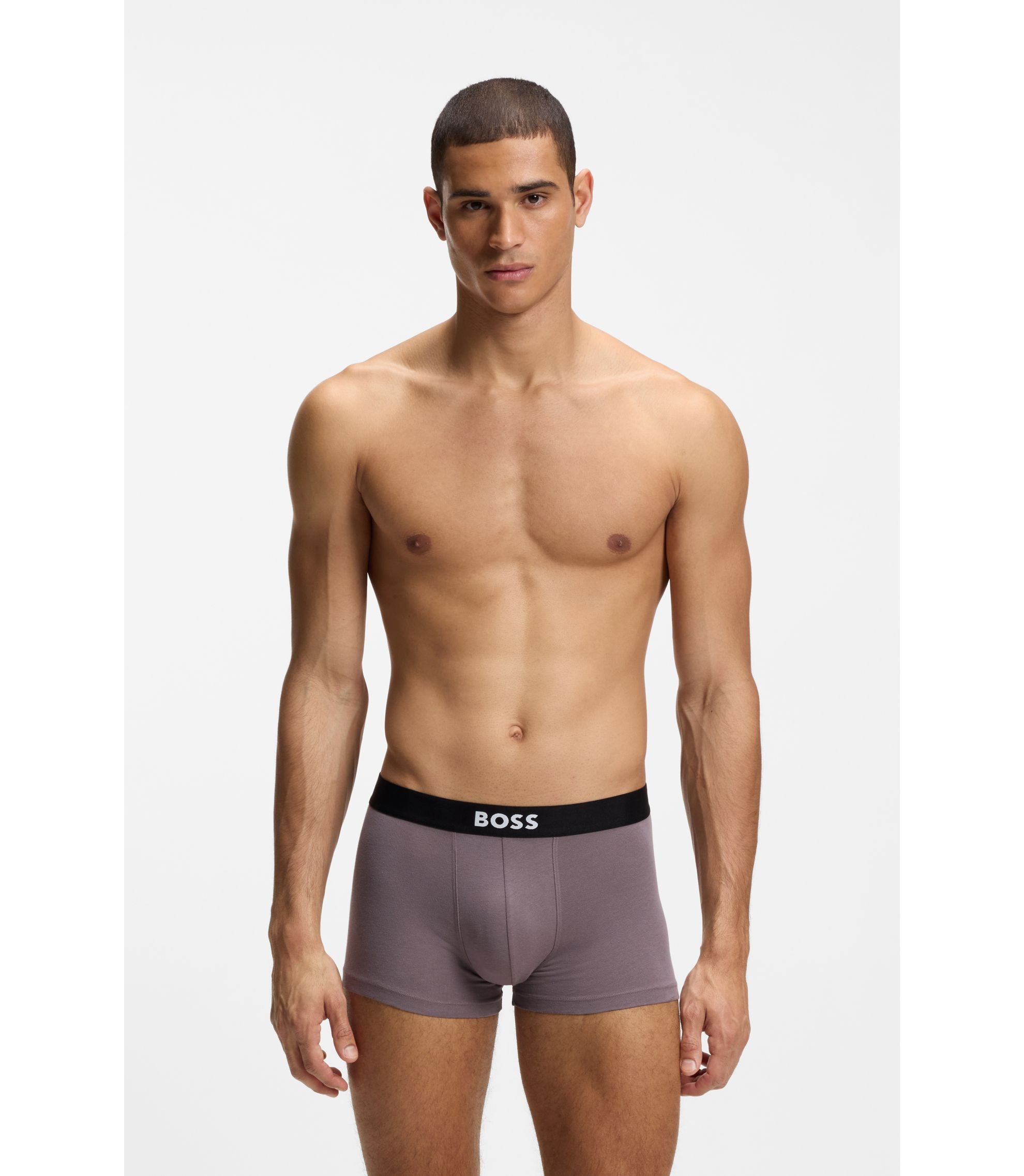 Boss Three Pack Of Stretch Cotton Trunks Light Grey