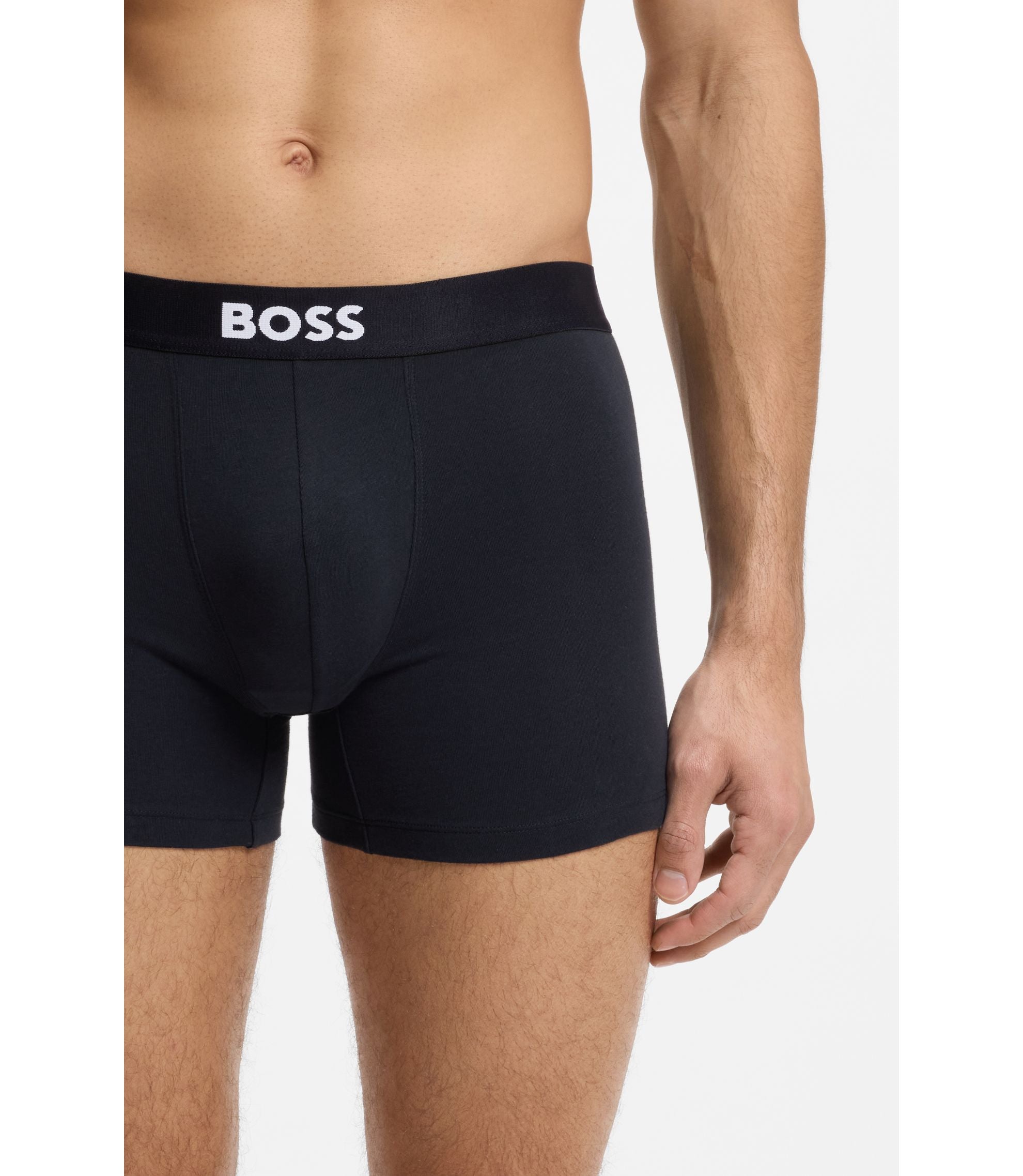 Boss Three Pack Of Boxer Briefs In Stretch Cotton Light Blue