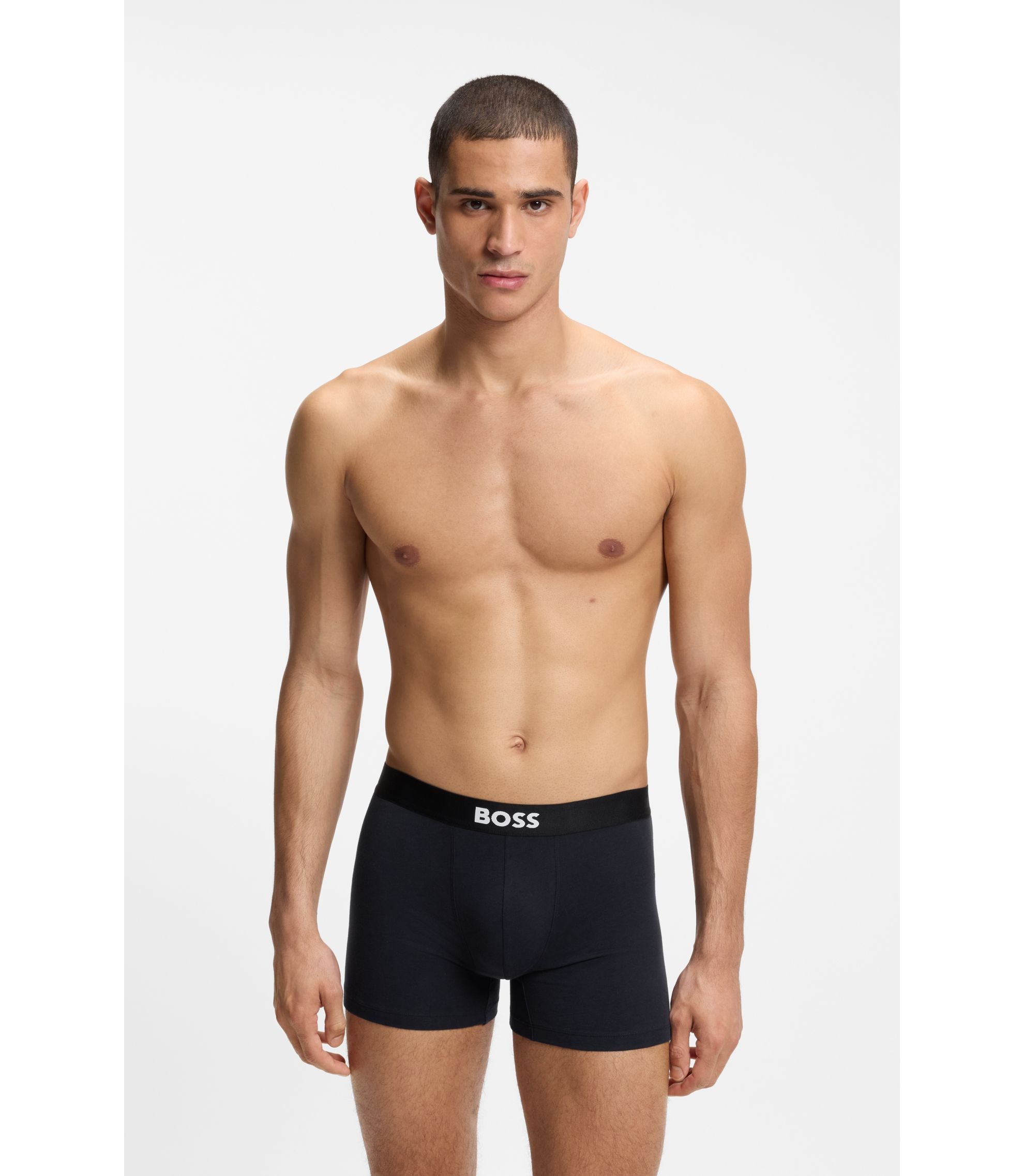 Boss Three Pack Of Boxer Briefs In Stretch Cotton Light Blue
