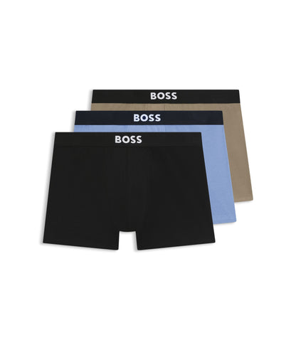 Boss Three Pack Of Boxer Briefs In Stretch Cotton Patterned