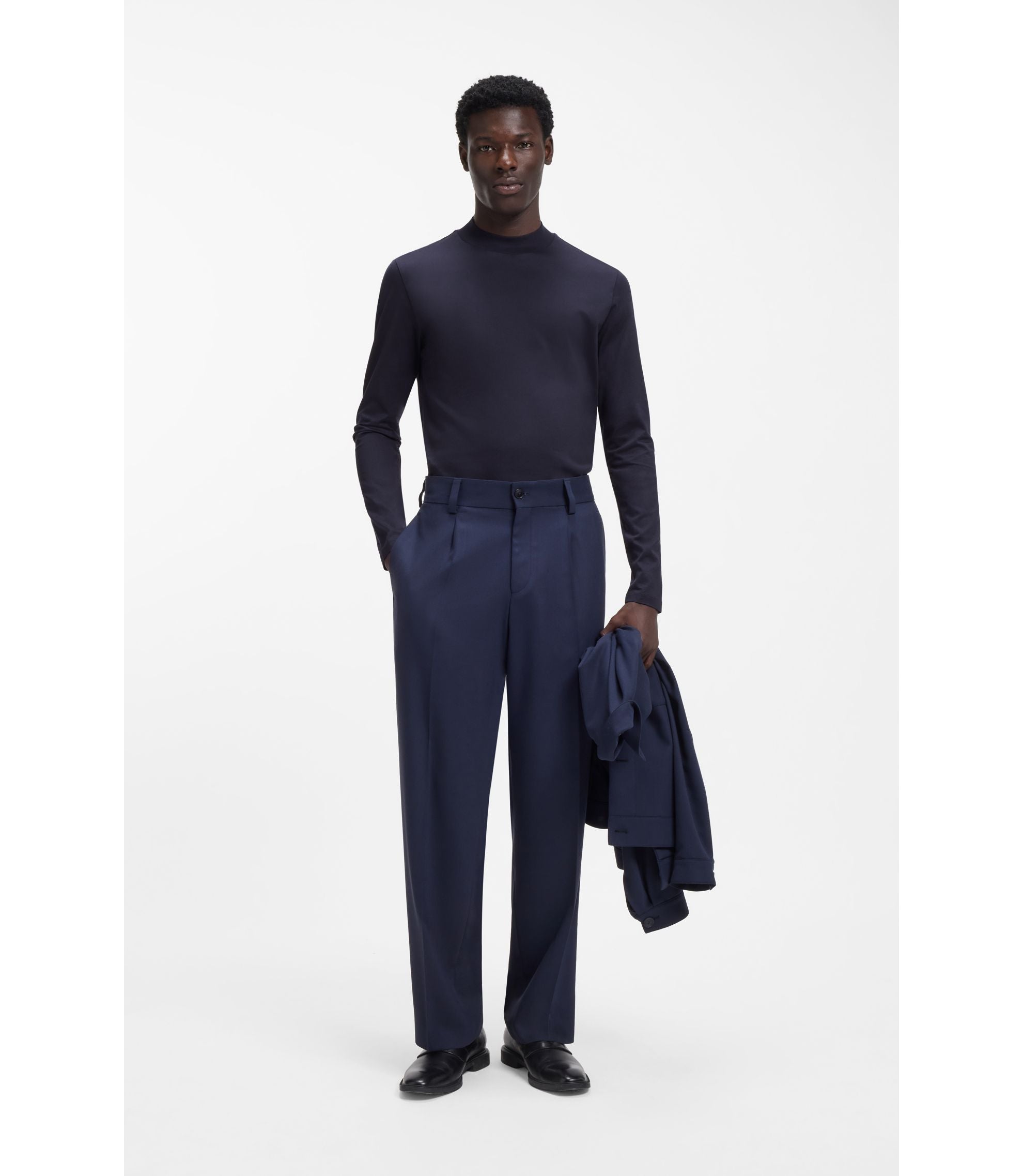 Hugo Slim Fit T Shirt In Mercerised Cotton Dark Blue
