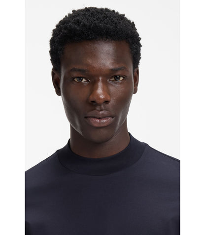 Hugo Slim Fit T Shirt In Mercerised Cotton Dark Blue
