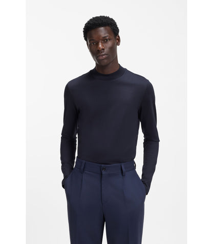 Hugo Slim Fit T Shirt In Mercerised Cotton Dark Blue