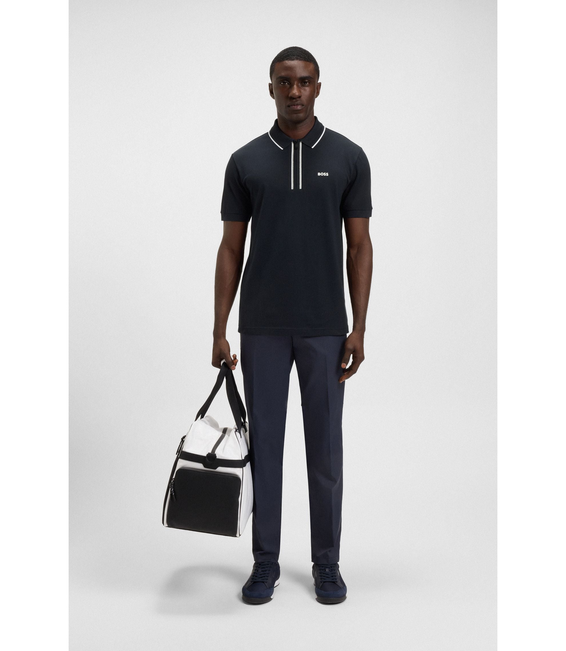 Boss Quick Dry Polo Shirt In Stretch Cotton Dark Blue