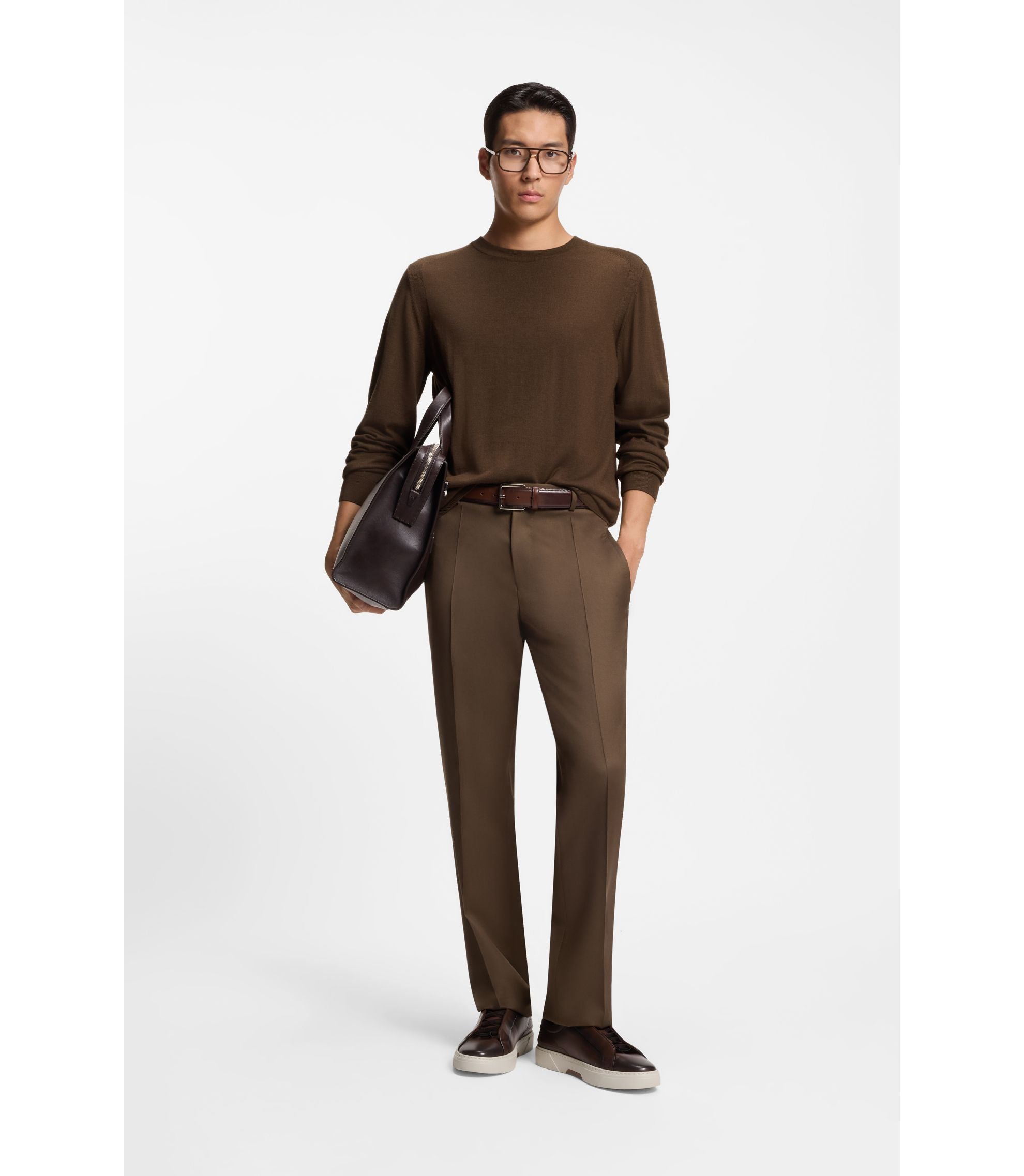 Boss Knitted Sweater In Wool Silk And Cashmere Light Green
