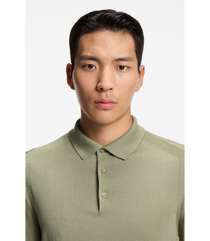 Boss Polo Sweater In Wool Silk And Cashmere Light Green