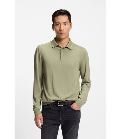 Boss Polo Sweater In Wool Silk And Cashmere Light Green