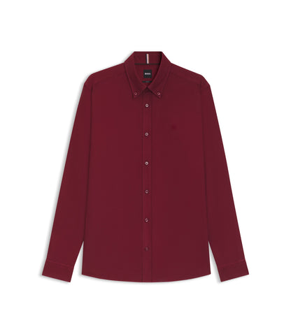 Boss Slim Fit Shirt In Oxford Cotton Dark Red