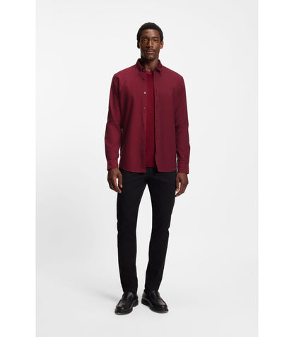 Boss Slim Fit Shirt In Oxford Cotton Dark Red