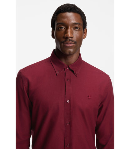 Boss Slim Fit Shirt In Oxford Cotton Dark Red