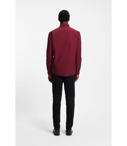 Boss Slim Fit Shirt In Oxford Cotton Dark Red