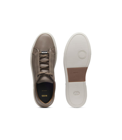 Boss Gary Trainers In Grained Leather Khaki Khaki