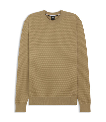 Boss Cotton Sweater With Knitted Structure Khaki