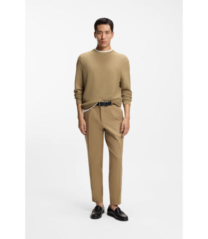 Boss Cotton Sweater With Knitted Structure Khaki