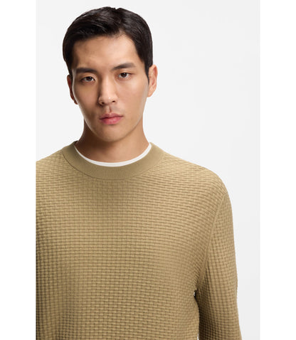Boss Cotton Sweater With Knitted Structure Khaki