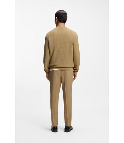 Boss Cotton Sweater With Knitted Structure Khaki